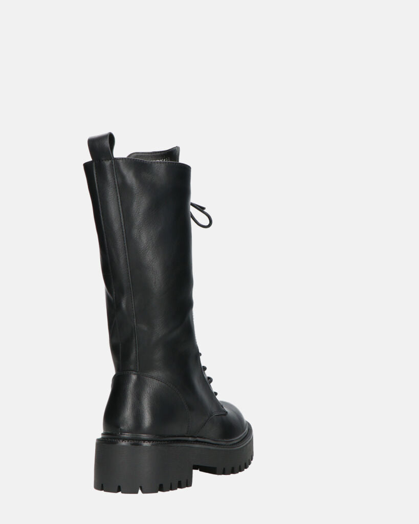 JULIANA - Black Lace-Up Ankle Boots With Side Zip