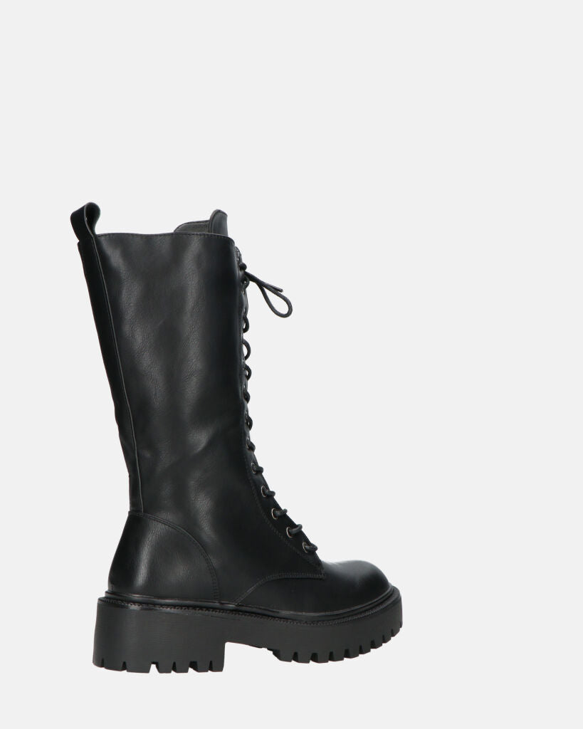 JULIANA - Black Lace-Up Ankle Boots With Side Zip