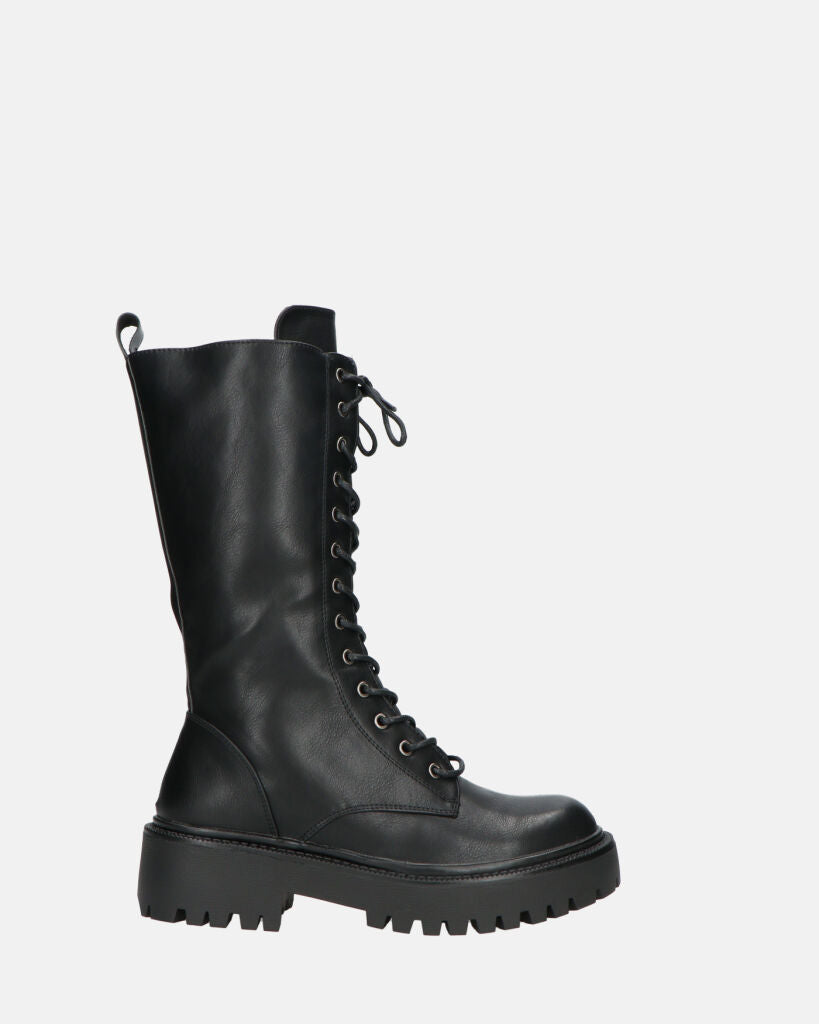 JULIANA - Black Lace-Up Ankle Boots With Side Zip