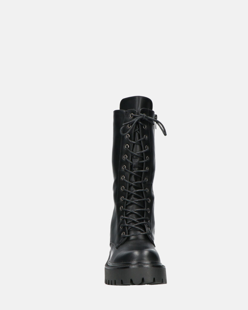 JULIANA - Black Lace-Up Ankle Boots With Side Zip