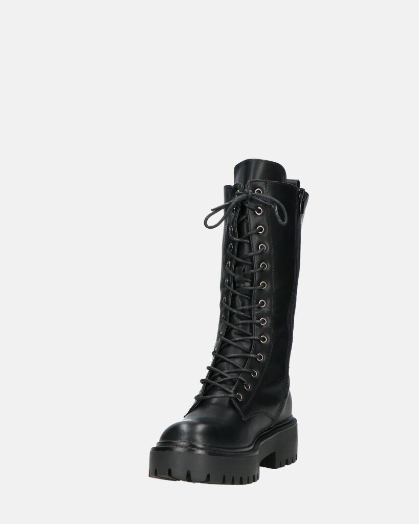 JULIANA - Black Lace-Up Ankle Boots With Side Zip