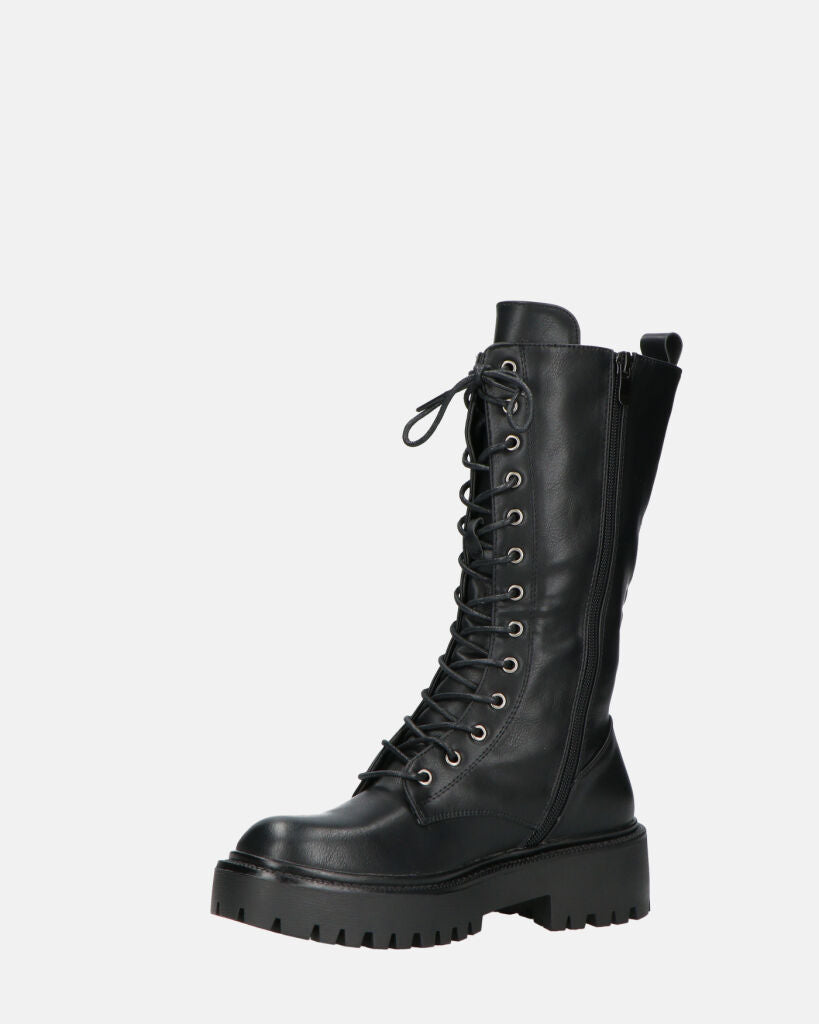 JULIANA - Black Lace-Up Ankle Boots With Side Zip