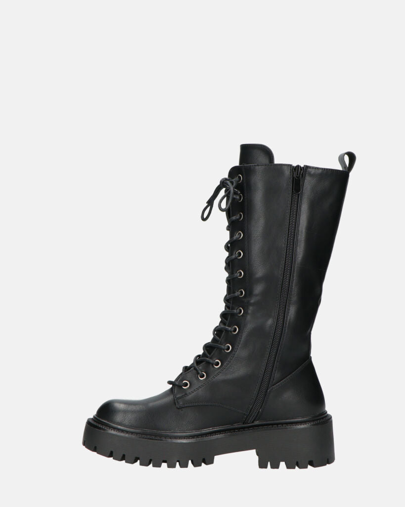 JULIANA - Black Lace-Up Ankle Boots With Side Zip