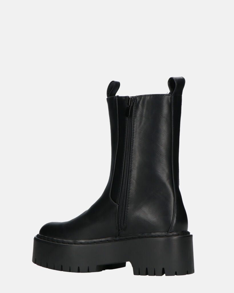 JUNY - Black Platform Ankle Boots With Elastic Band