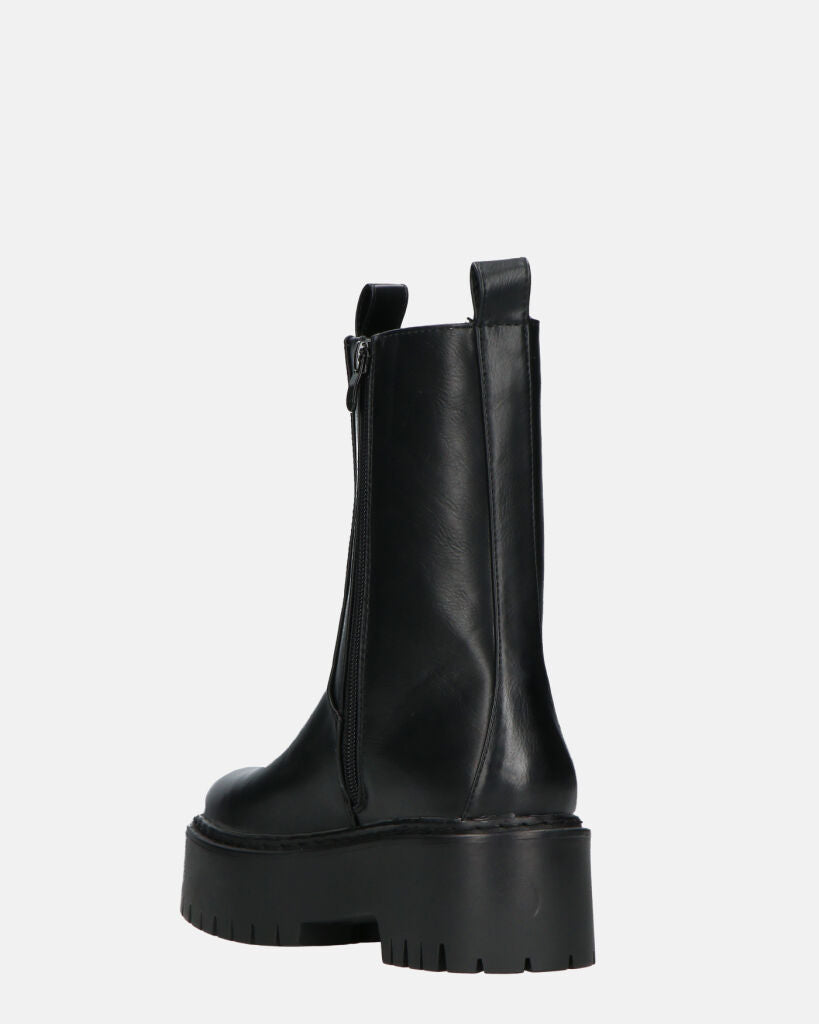 JUNY - Black Platform Ankle Boots With Elastic Band