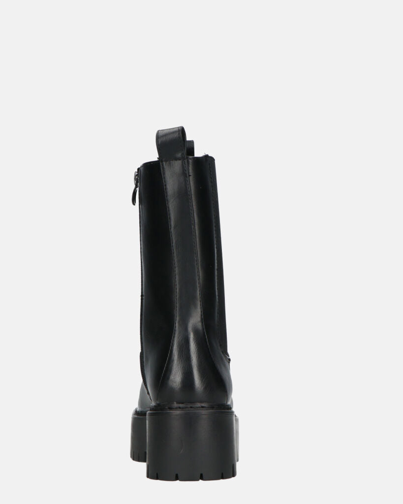JUNY - Black Platform Ankle Boots With Elastic Band