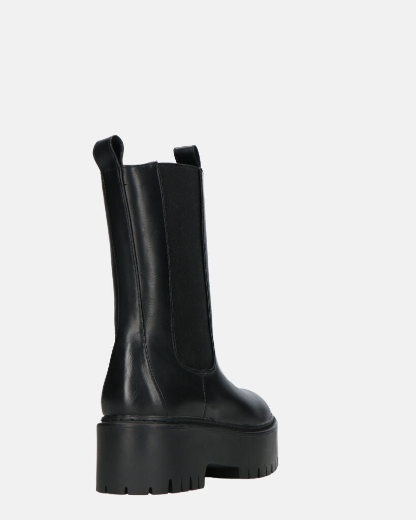JUNY - Black Platform Ankle Boots With Elastic Band