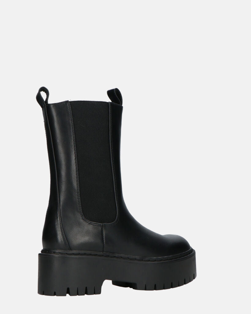 JUNY - Black Platform Ankle Boots With Elastic Band