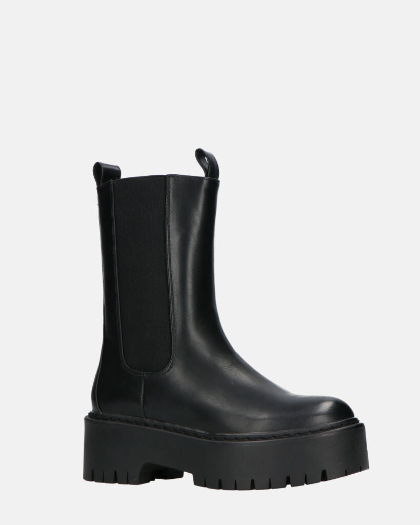 JUNY - Black Platform Ankle Boots With Elastic Band