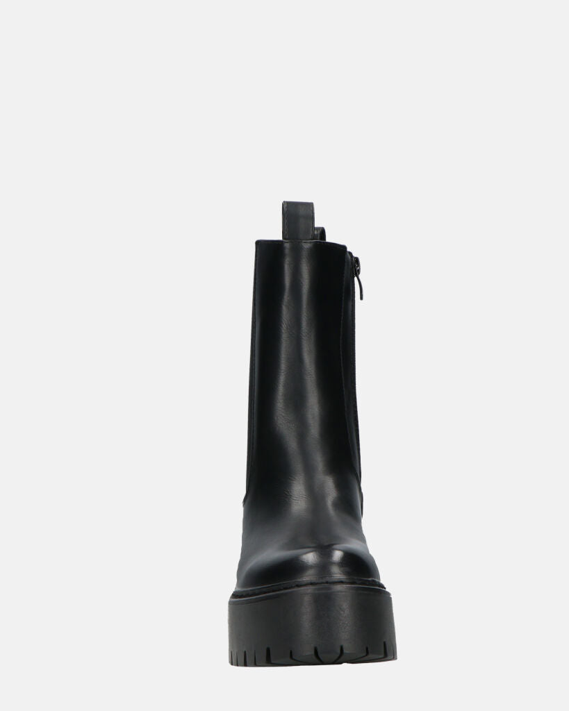 JUNY - Black Platform Ankle Boots With Elastic Band