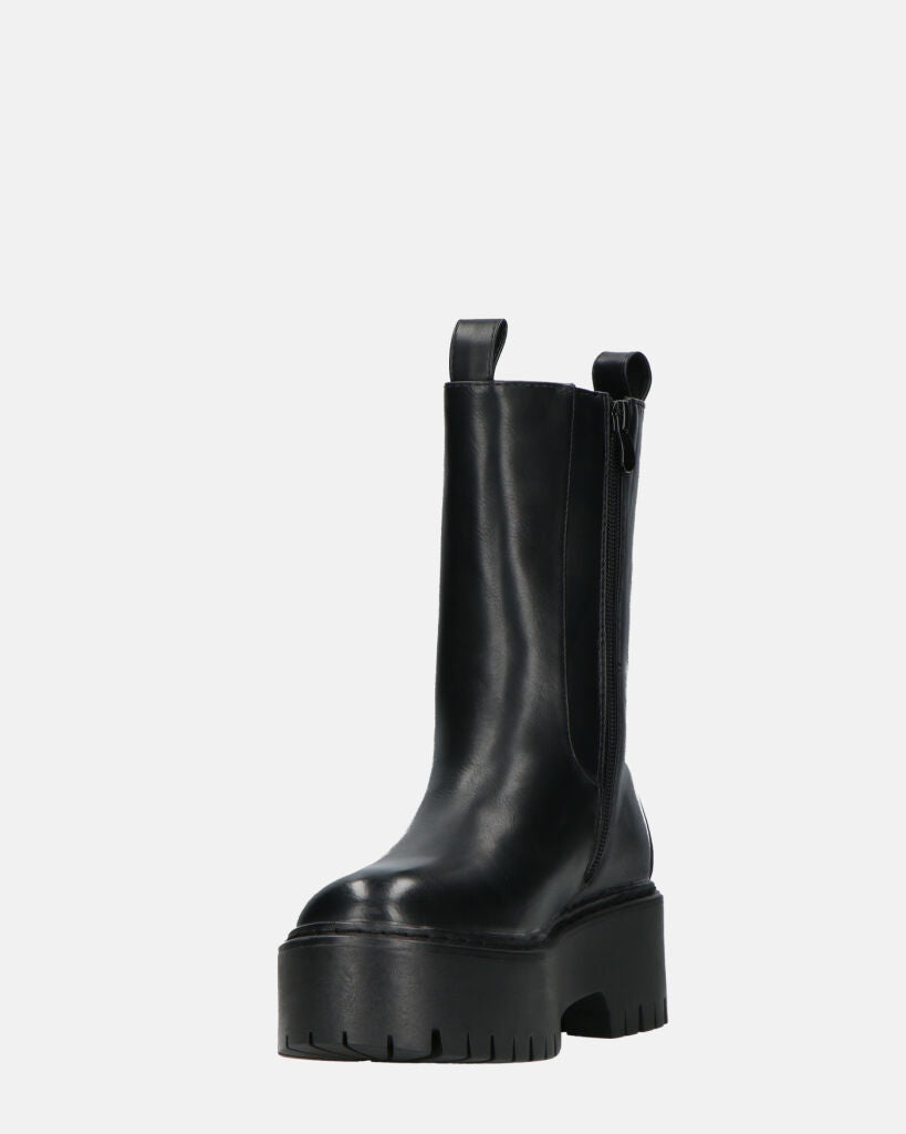 JUNY - Black Platform Ankle Boots With Elastic Band