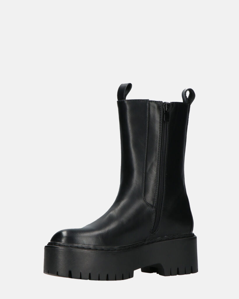 JUNY - Black Platform Ankle Boots With Elastic Band