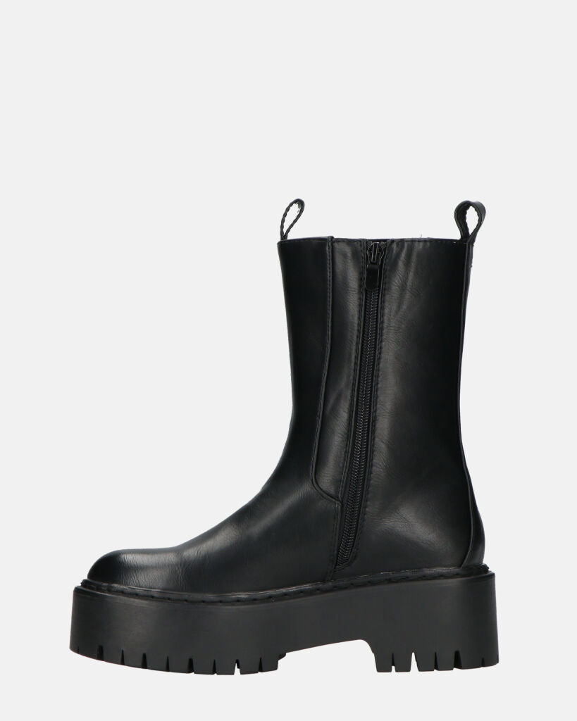 JUNY - Black Platform Ankle Boots With Elastic Band