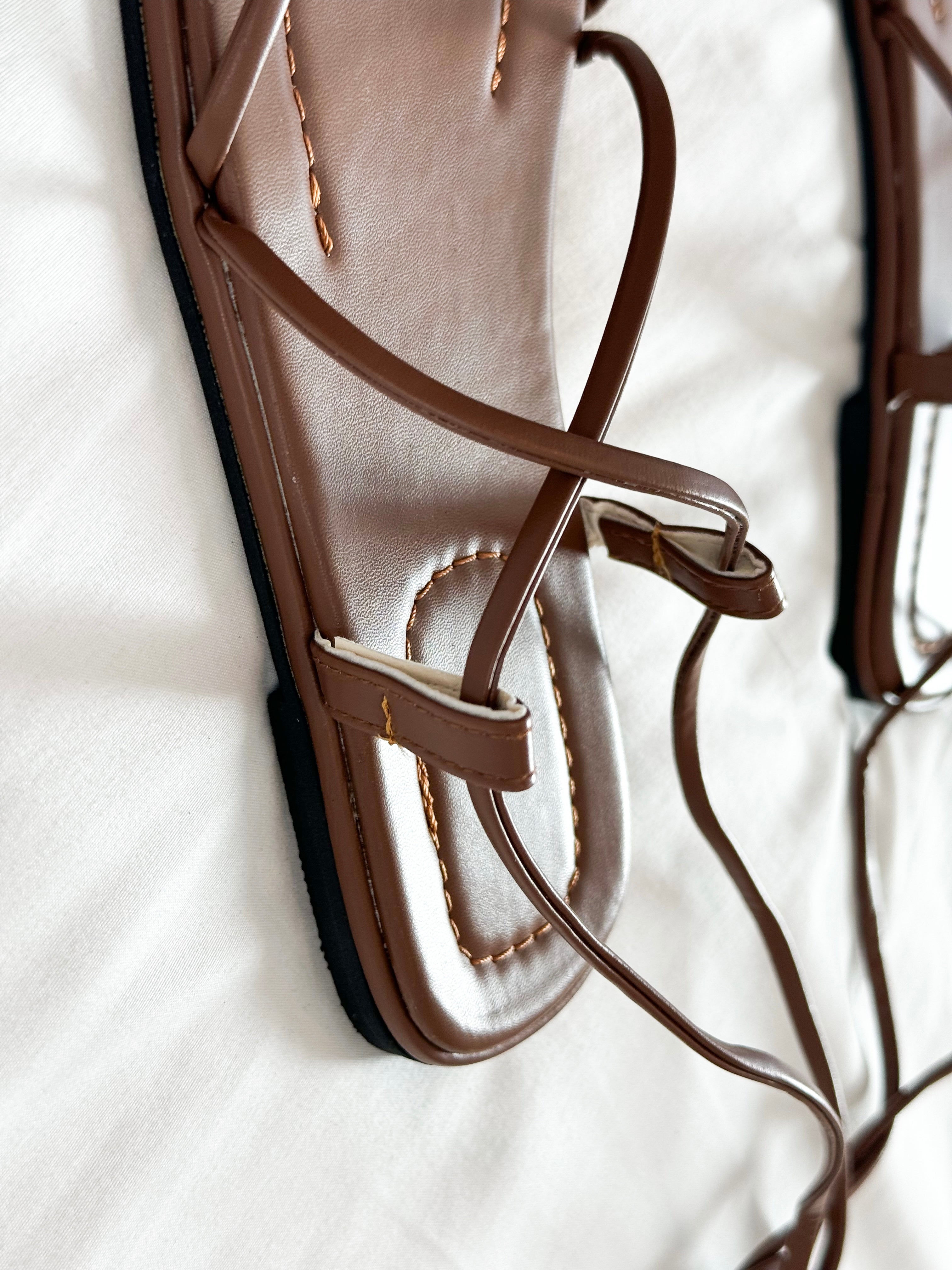 Lace-Up Square Toe Flat Sandals