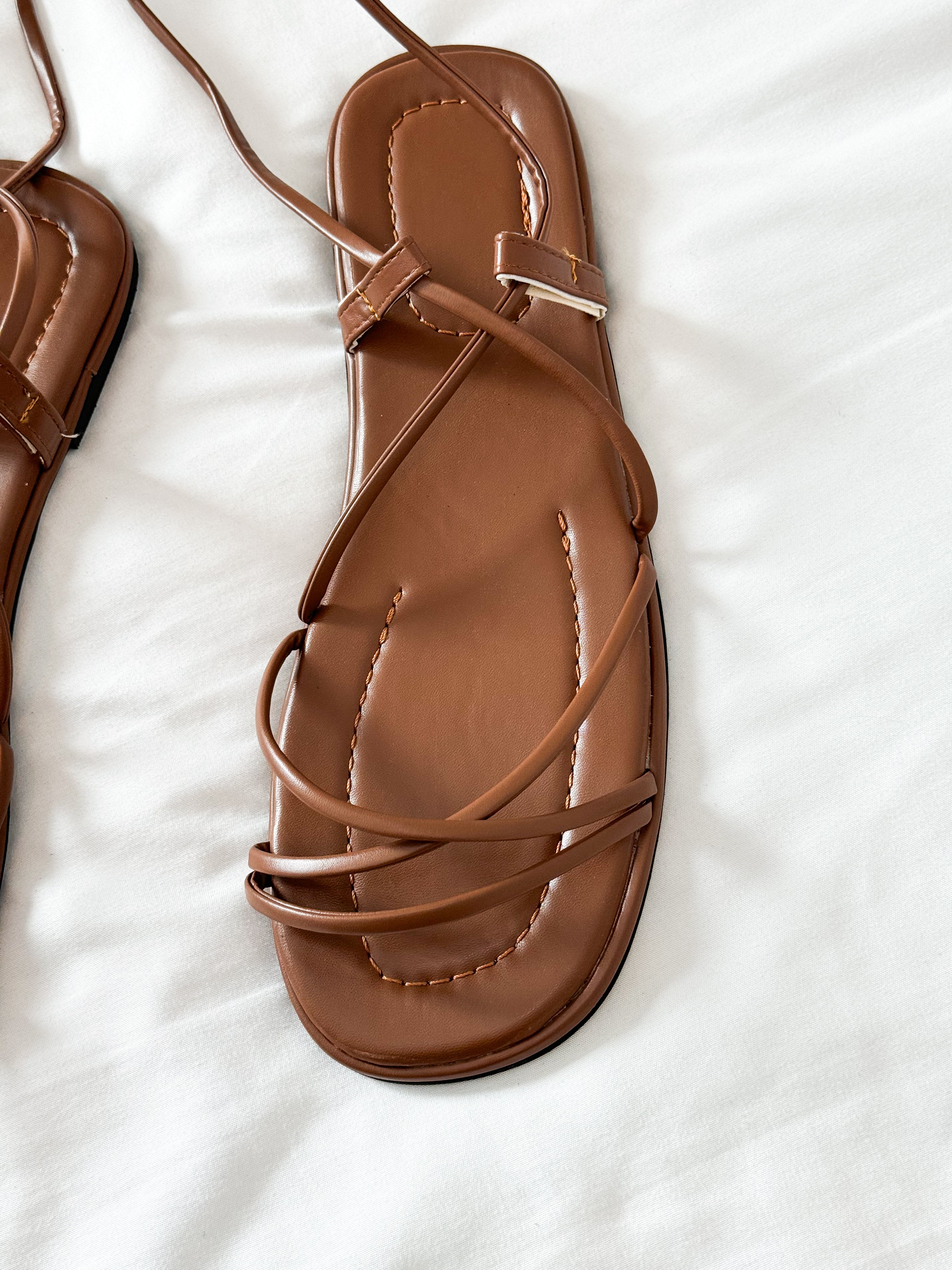 Lace-Up Square Toe Flat Sandals