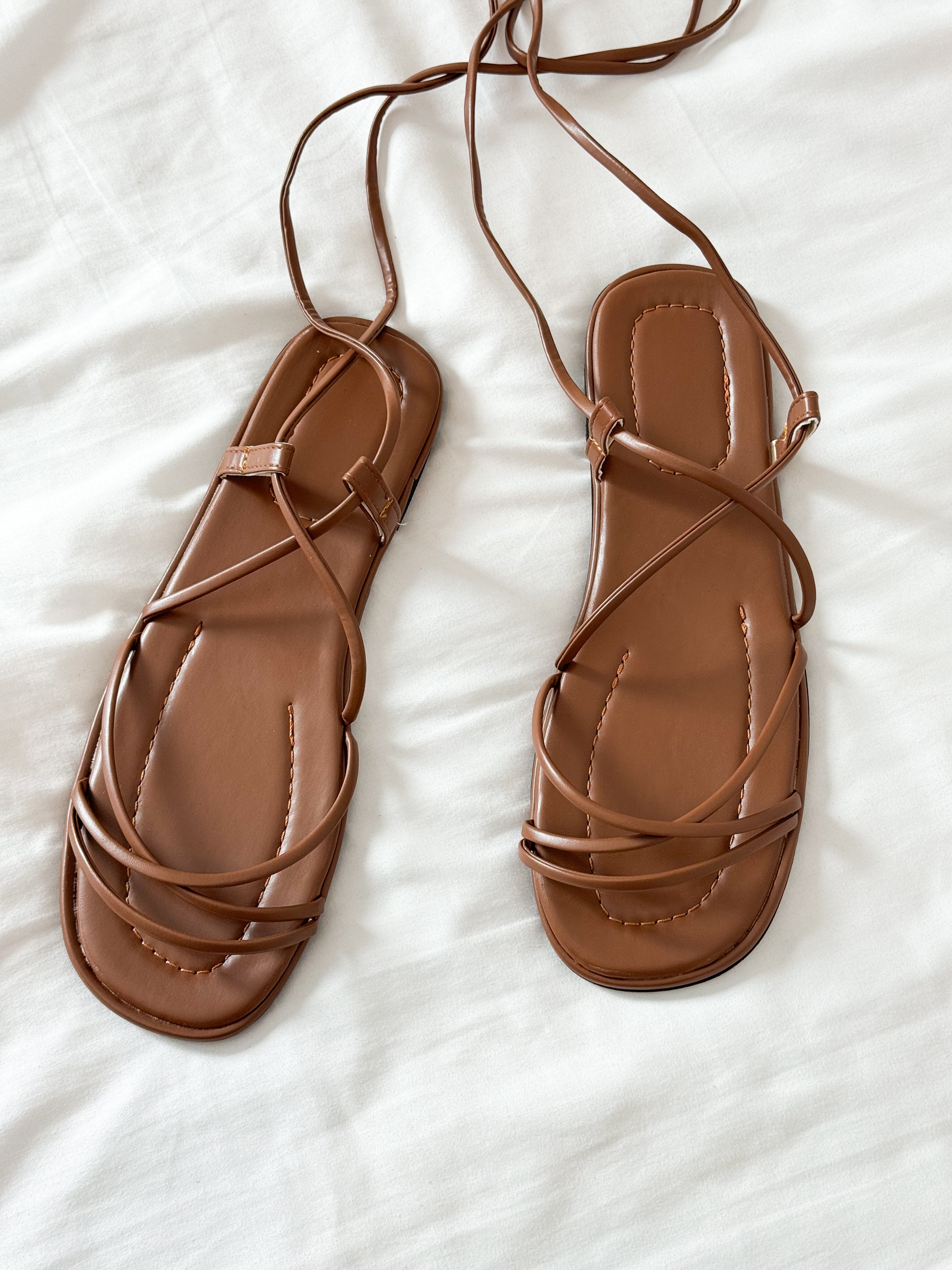 Lace-Up Square Toe Flat Sandals
