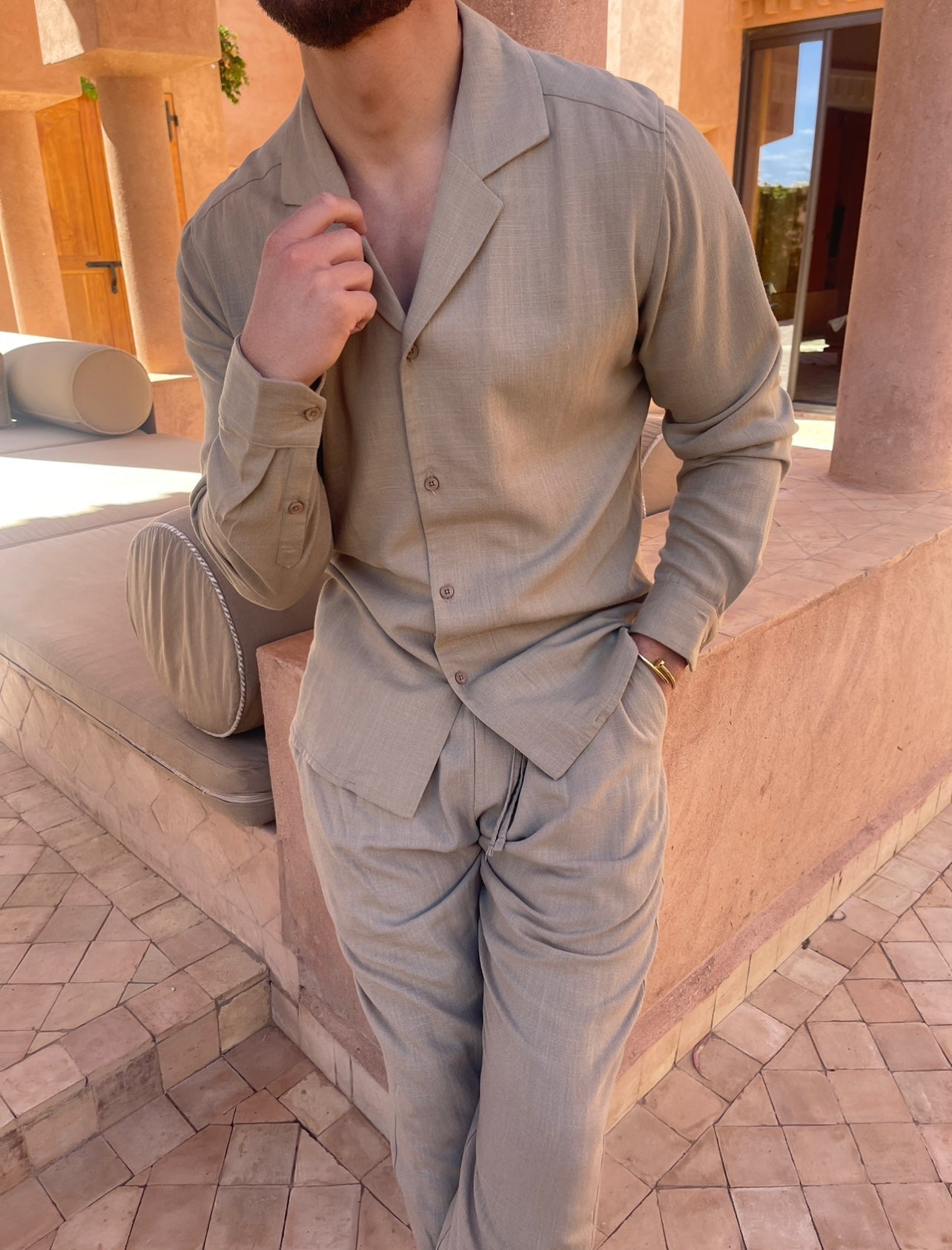 Linen Blend Relaxed Shirt & Trouser Set