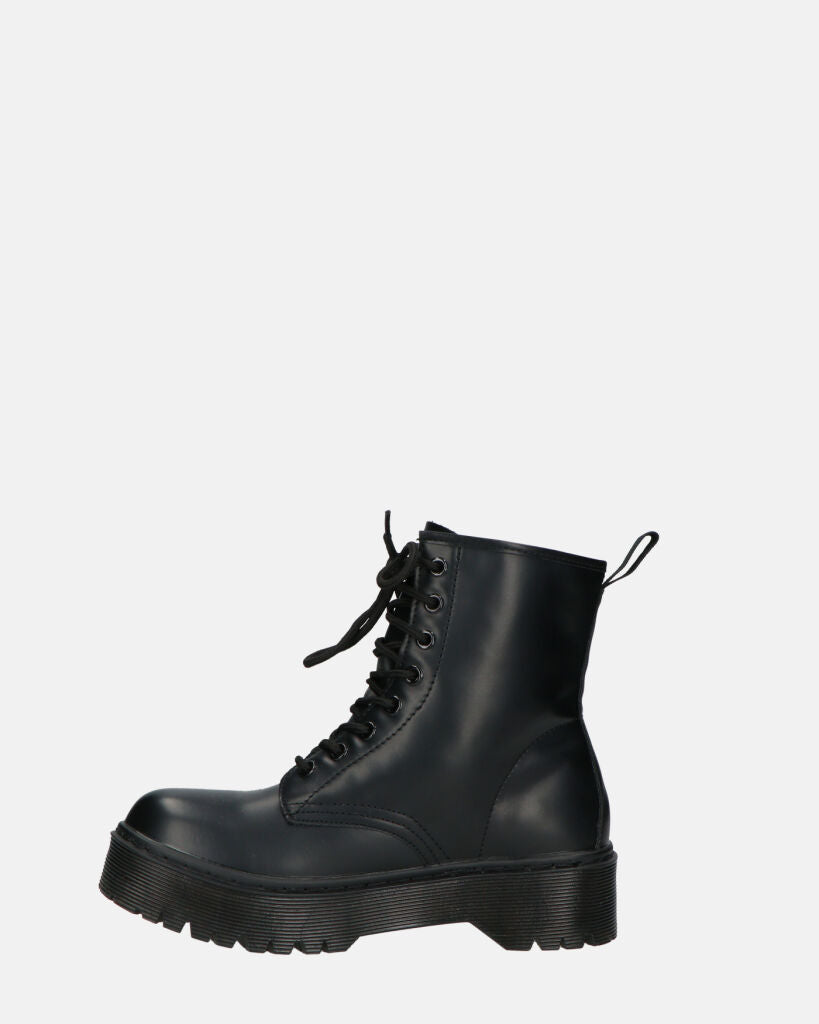 MENNY - Lace-Up Ankle Combat Boots In Black Eco-Leather
