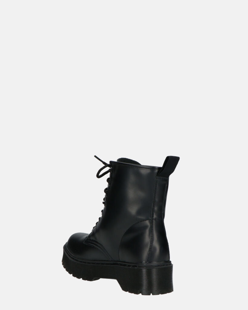 MENNY - Lace-Up Ankle Combat Boots In Black Eco-Leather