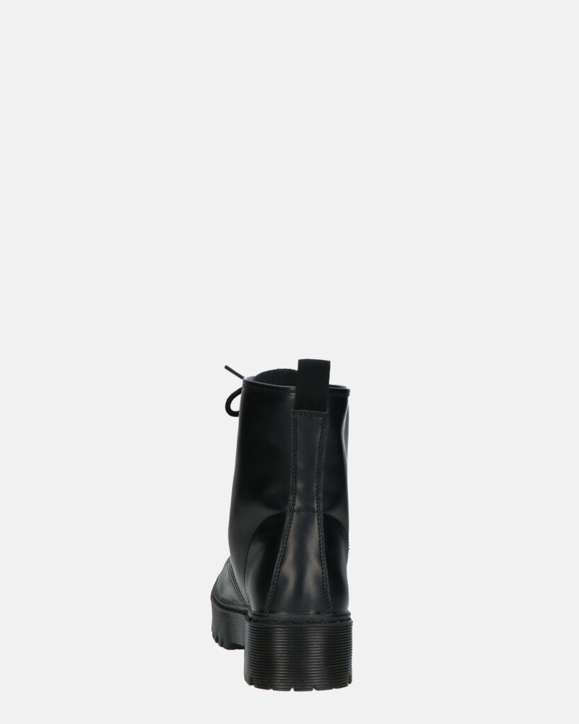 MENNY - Lace-Up Ankle Combat Boots In Black Eco-Leather