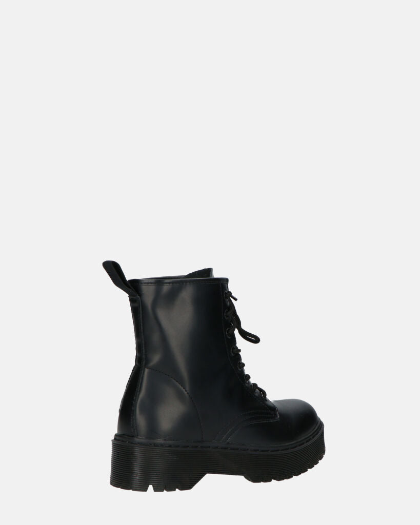 MENNY - Lace-Up Ankle Combat Boots In Black Eco-Leather
