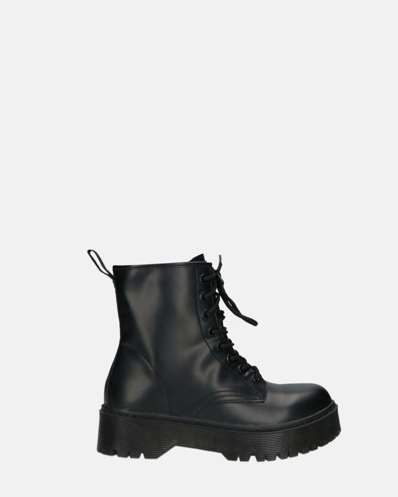 MENNY - Lace-Up Ankle Combat Boots In Black Eco-Leather