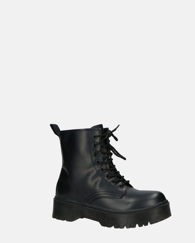 MENNY - Lace-Up Ankle Combat Boots In Black Eco-Leather