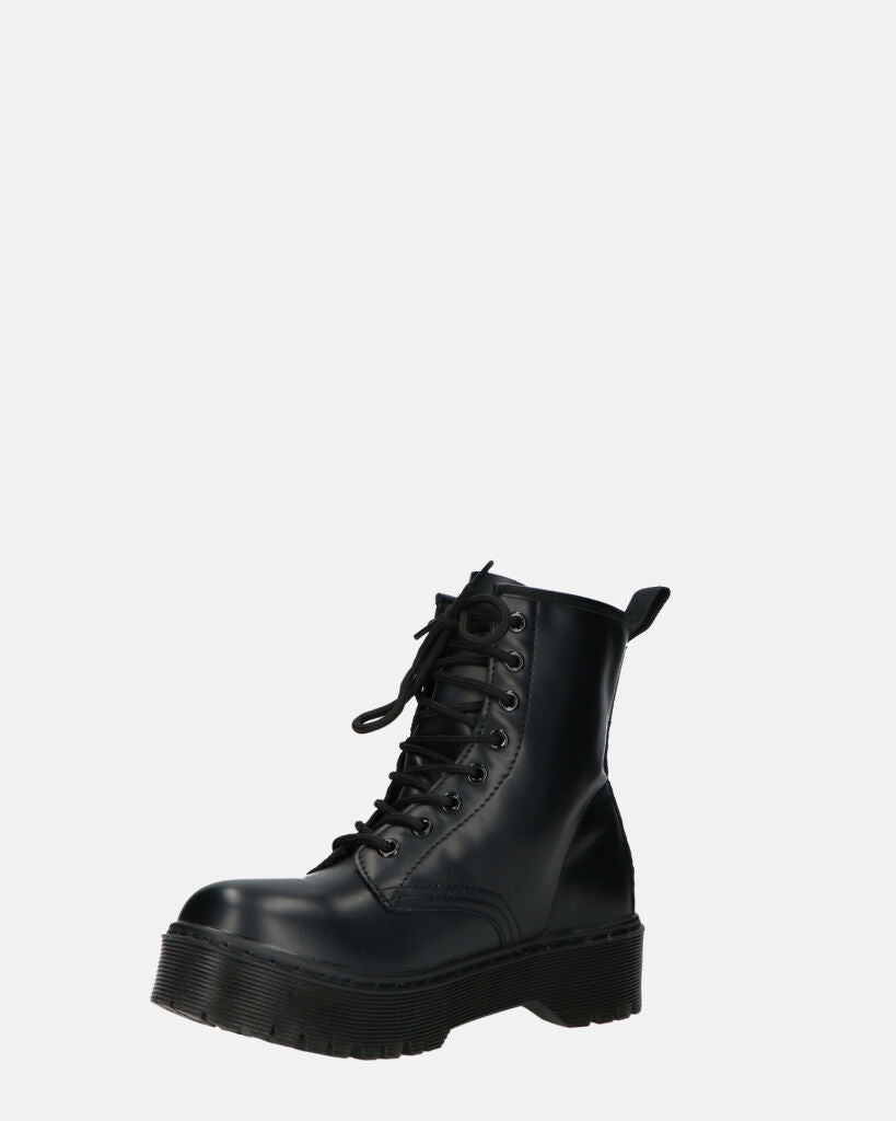 MENNY - Lace-Up Ankle Combat Boots In Black Eco-Leather