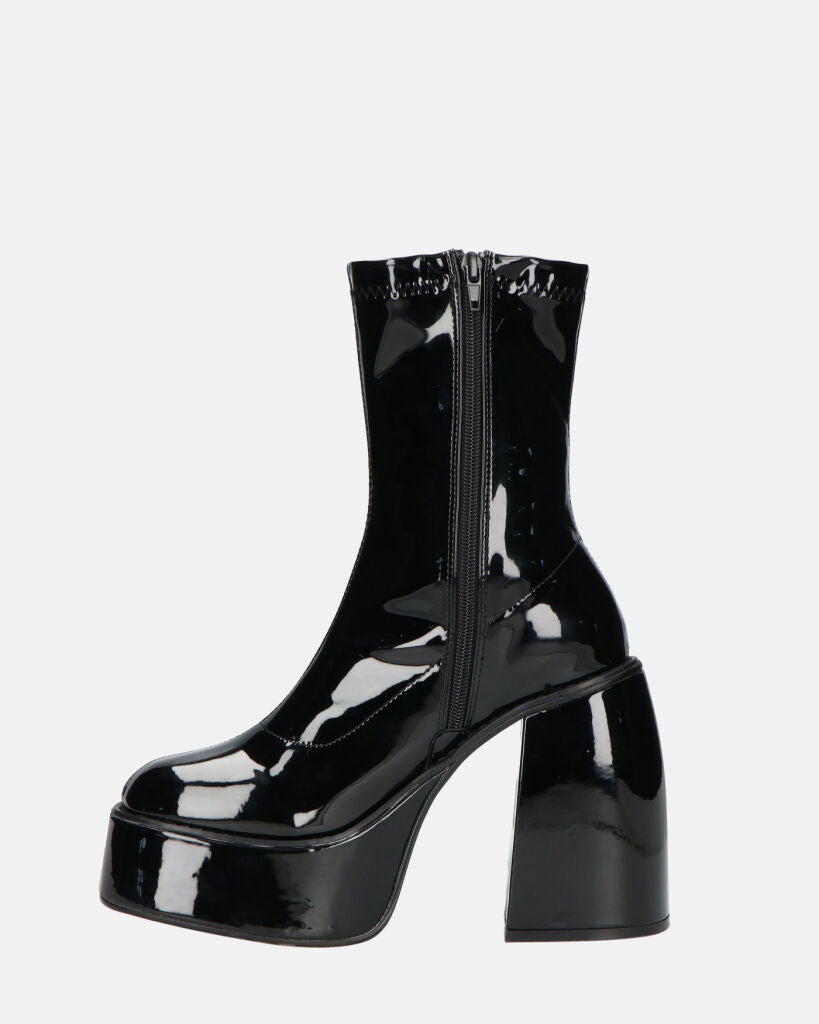 MYA - Platform Ankle Boots With High Heel In Glossy Black