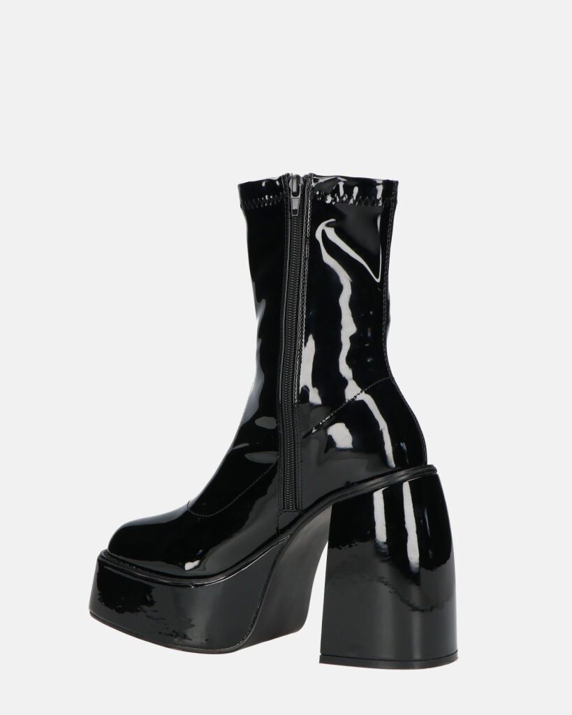 MYA - Platform Ankle Boots With High Heel In Glossy Black