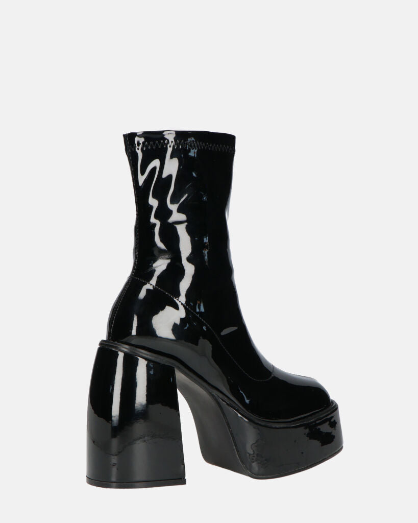 MYA - Platform Ankle Boots With High Heel In Glossy Black