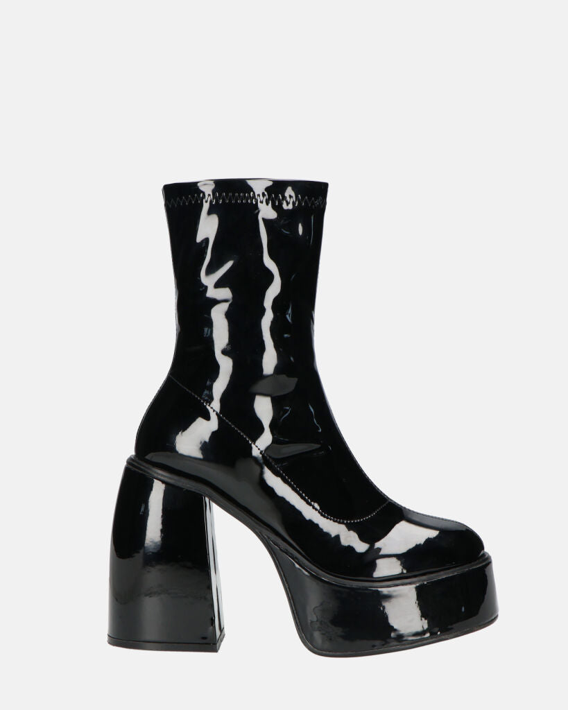 MYA - Platform Ankle Boots With High Heel In Glossy Black