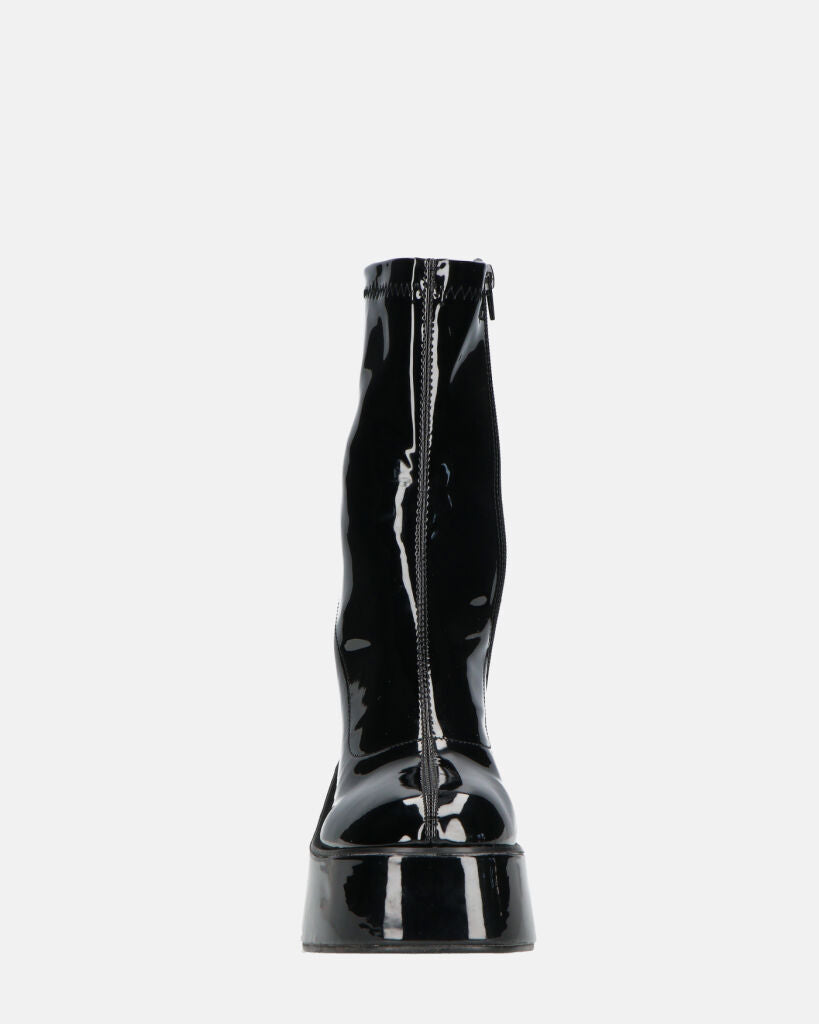MYA - Platform Ankle Boots With High Heel In Glossy Black