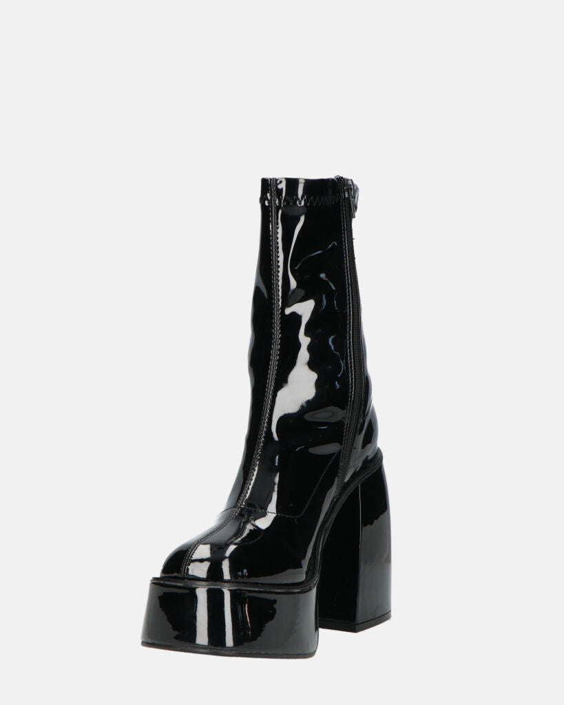 MYA - Platform Ankle Boots With High Heel In Glossy Black