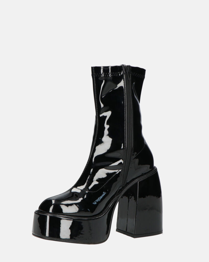MYA - Platform Ankle Boots With High Heel In Glossy Black
