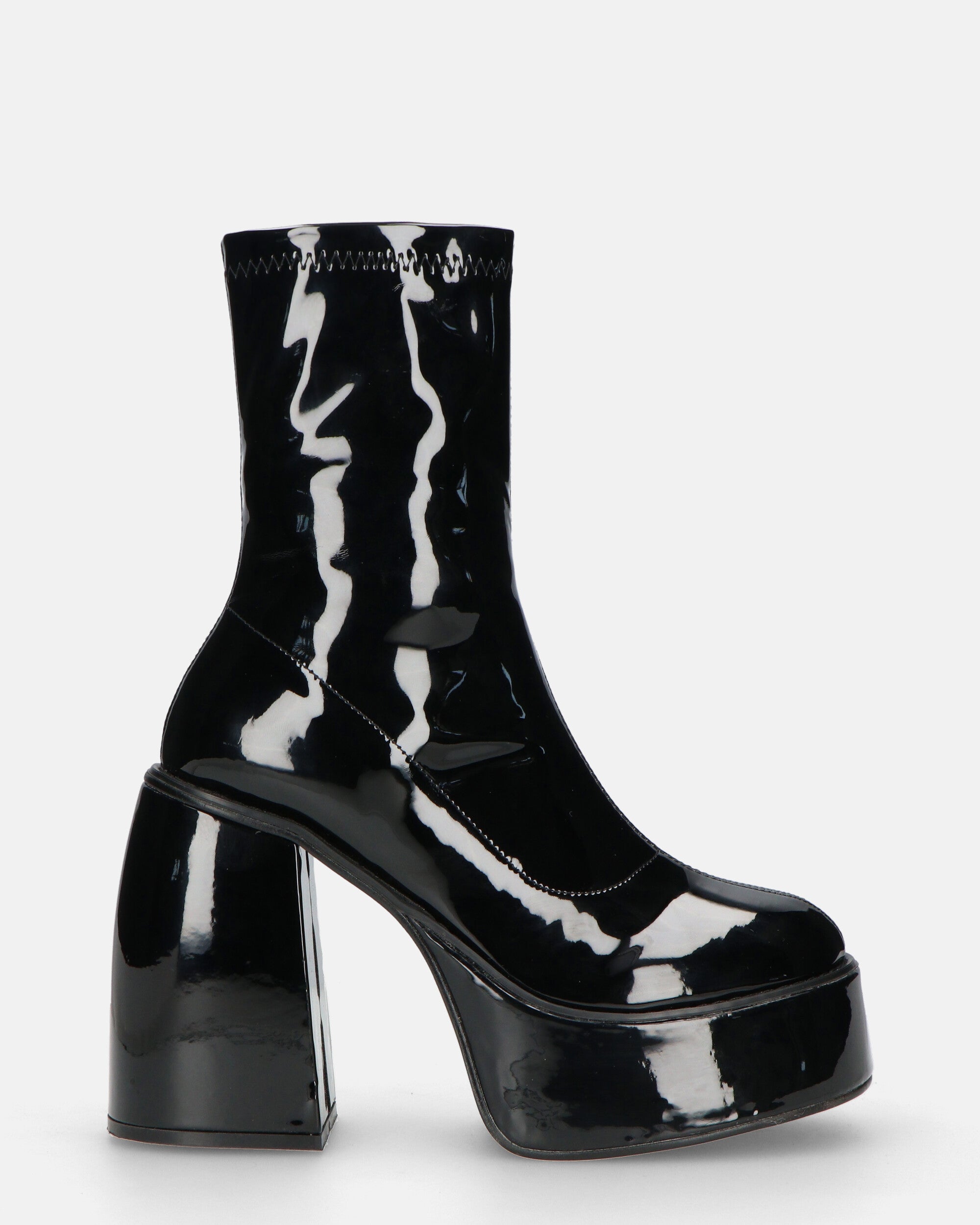 MYA - Platform Ankle Boots With High Heel In Glossy Black