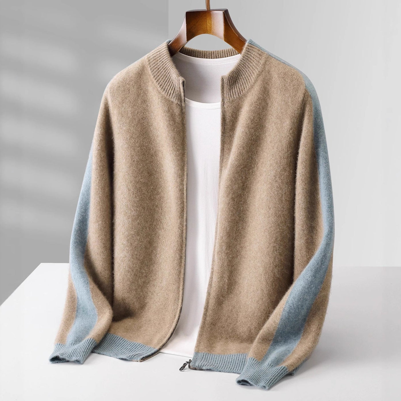 Cashmere Two-Tone Zip Jacket