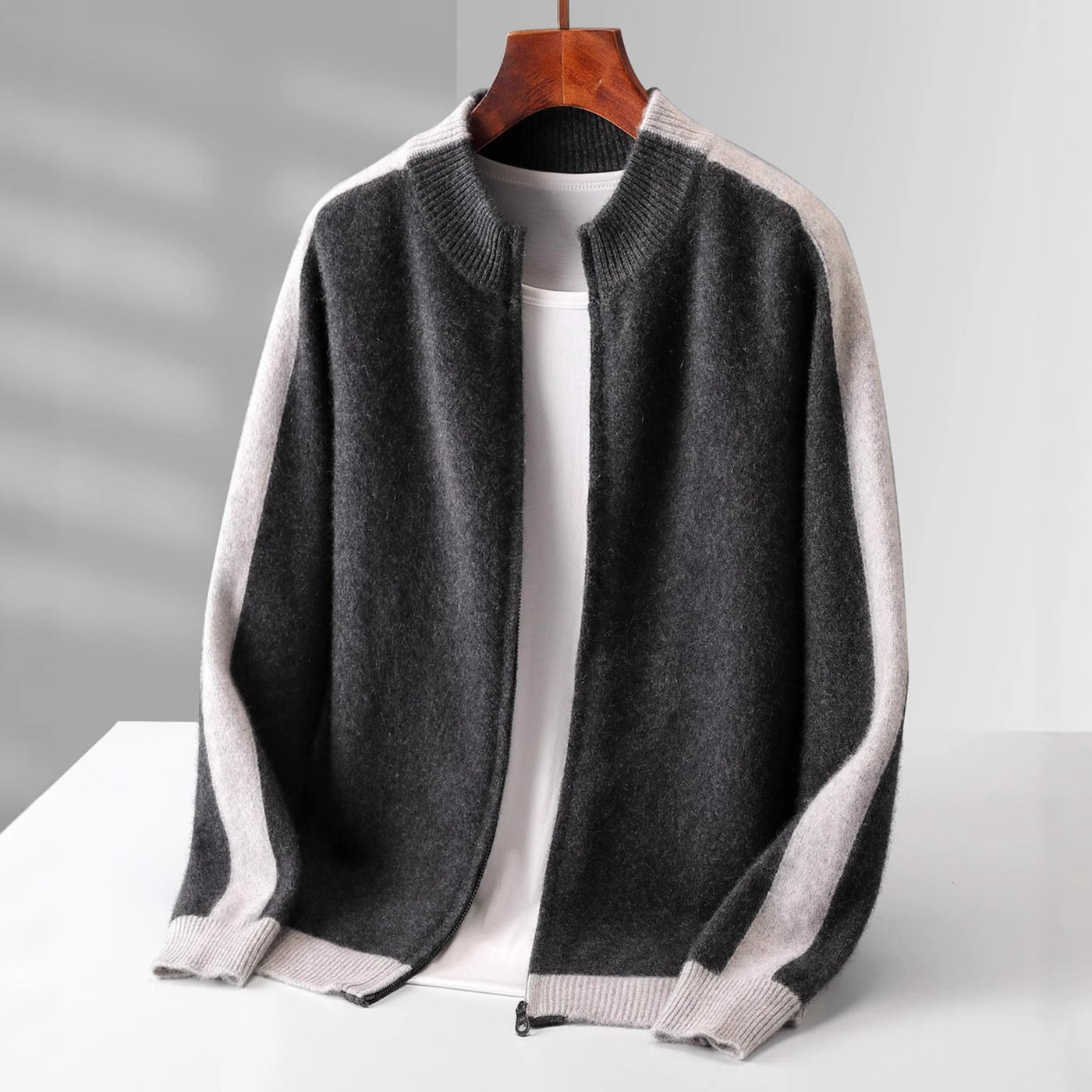Cashmere Two-Tone Zip Jacket