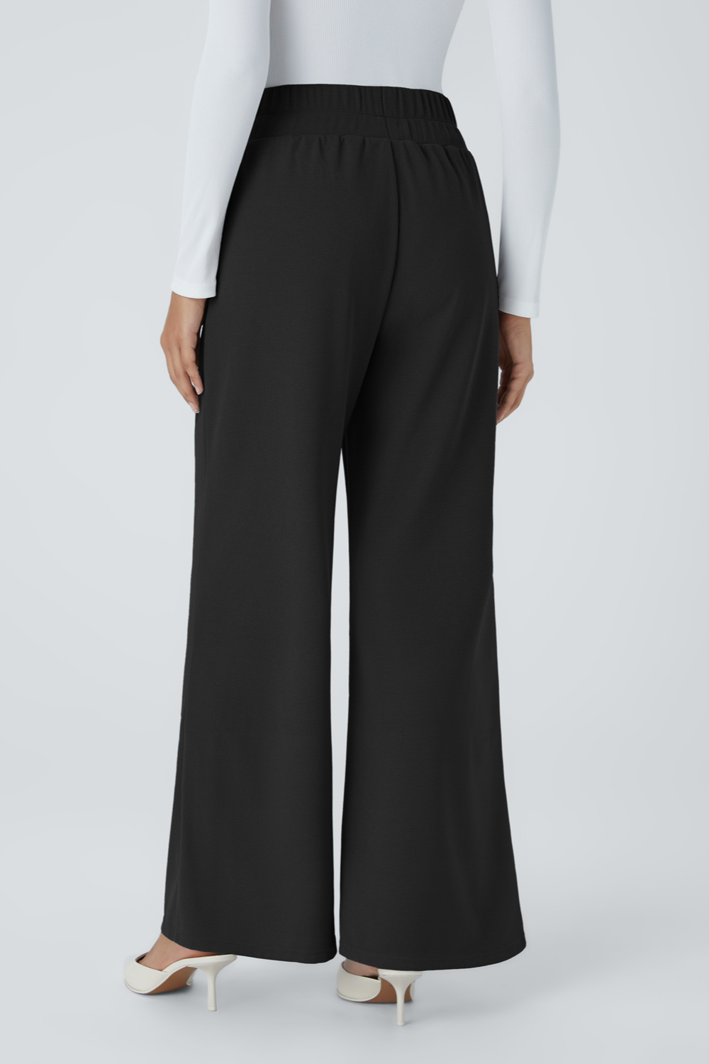 Office Wide Leg Pleated High-Waisted Pants with Side Pockets