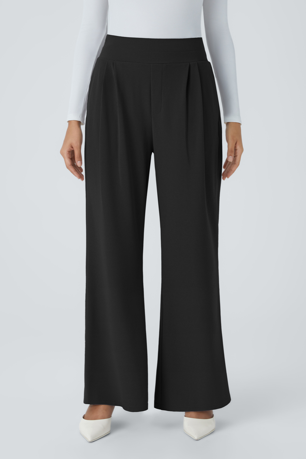 Office Wide Leg Pleated High-Waisted Pants with Side Pockets