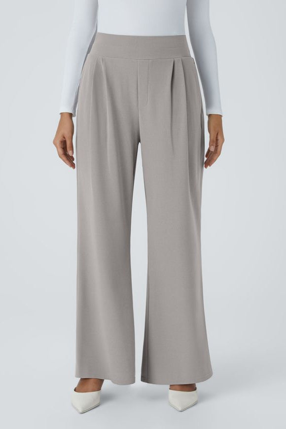 Office Wide Leg Pleated High-Waisted Pants with Side Pockets
