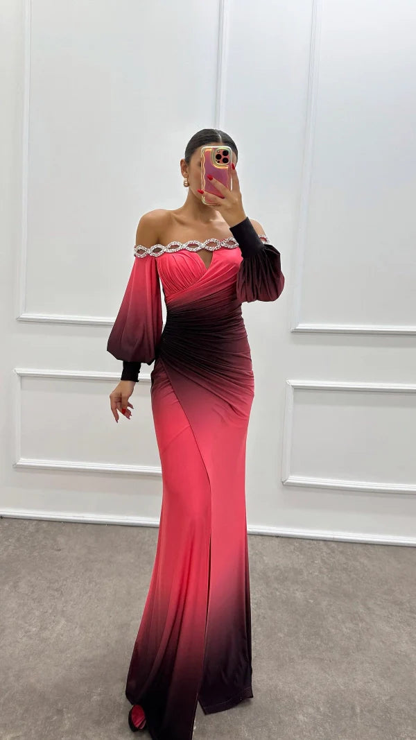 Ombre Elegance Off-Shoulder Gown