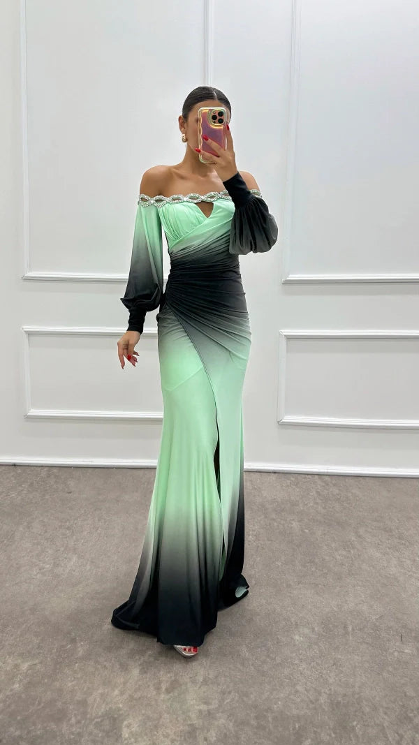 Ombre Elegance Off-Shoulder Gown