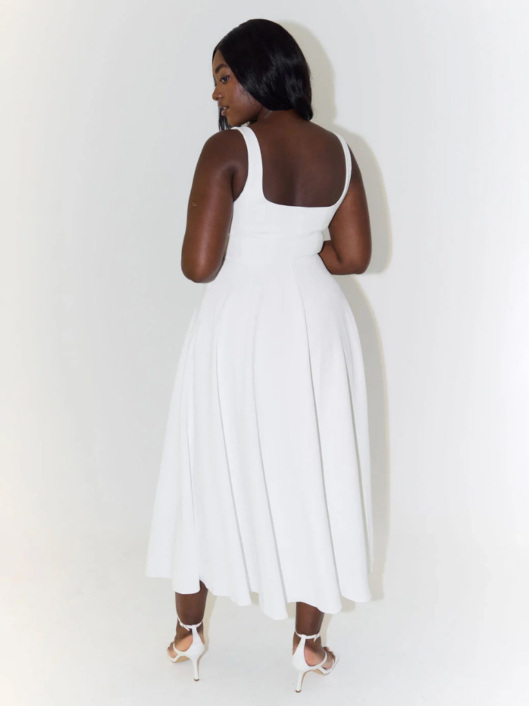 Square-Neck Flared Midi Dress