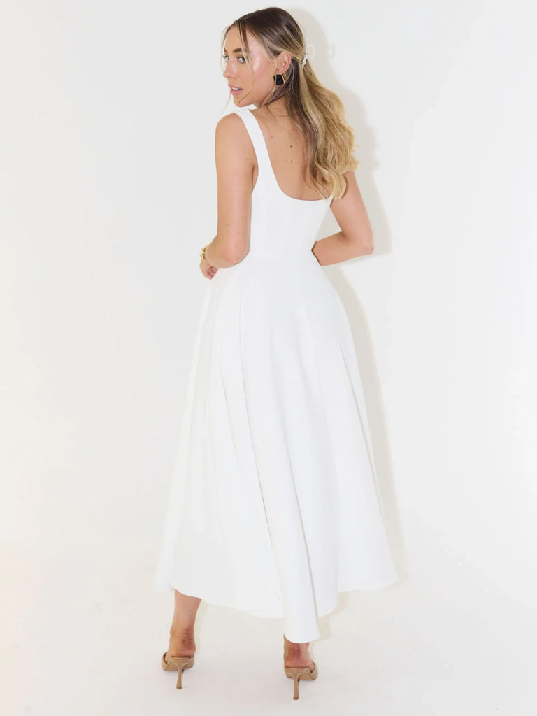 Square-Neck Flared Midi Dress