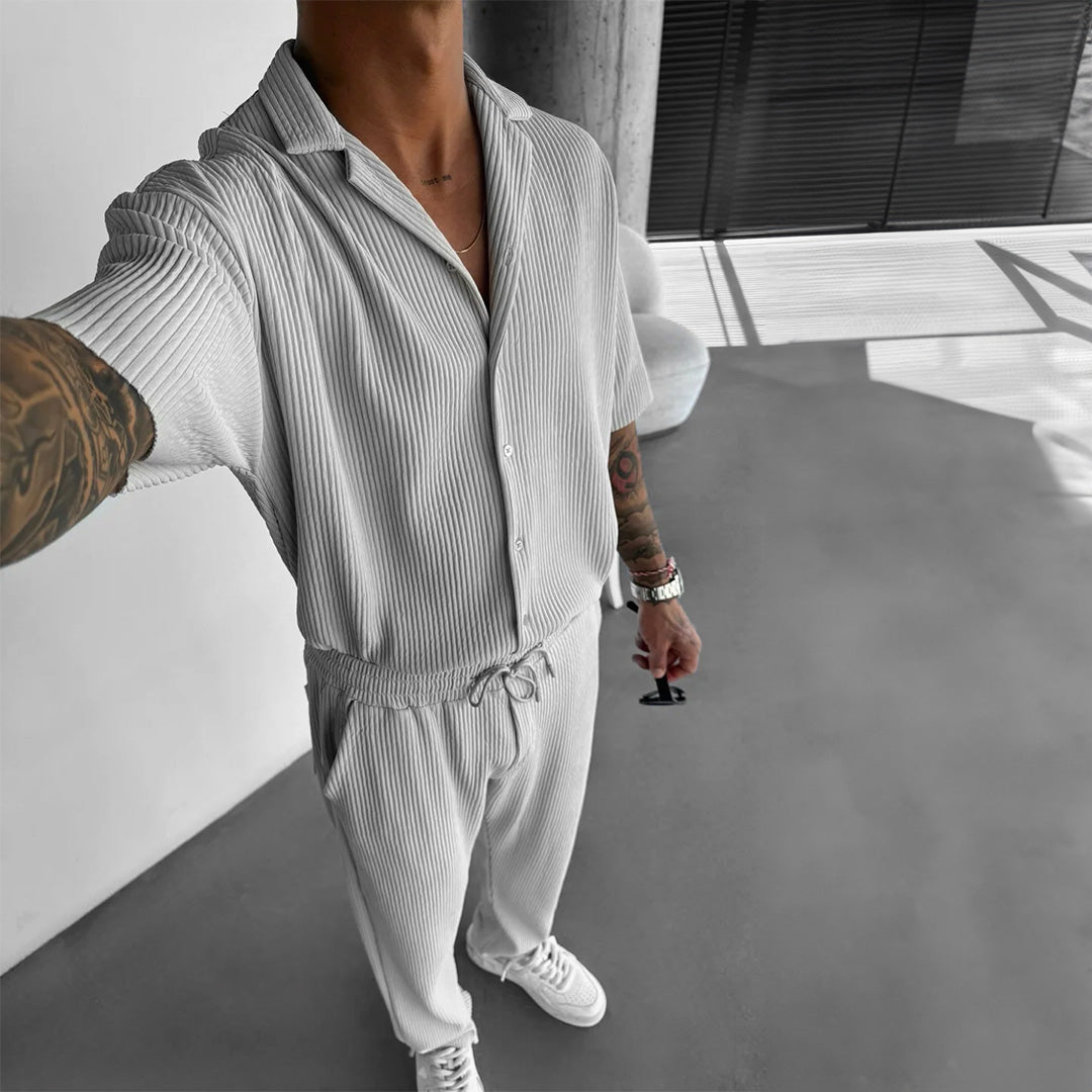 Oversize Pleated Open Collar Shirt & Trouser Set