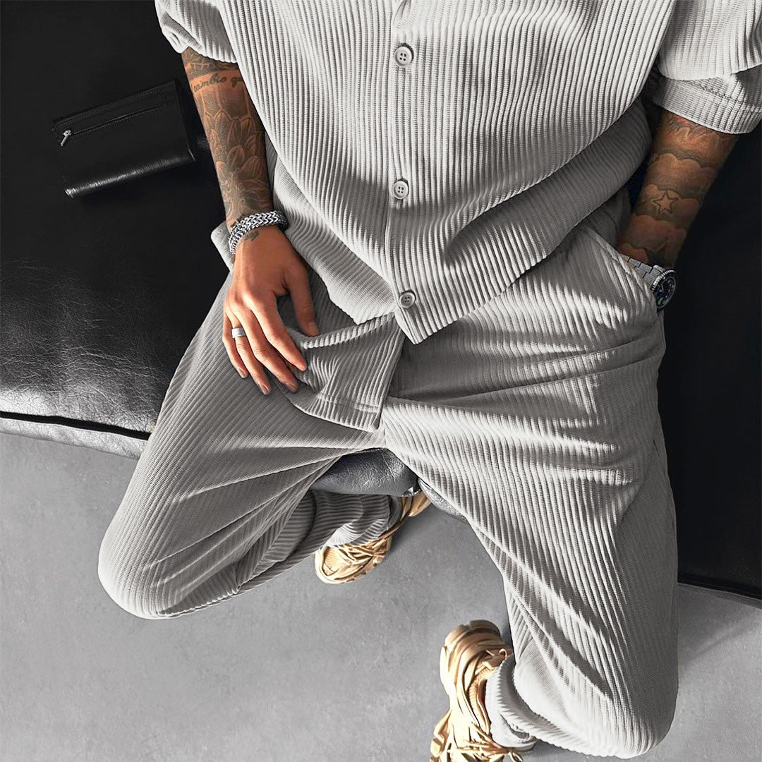 Oversize Pleated Open Collar Shirt & Trouser Set