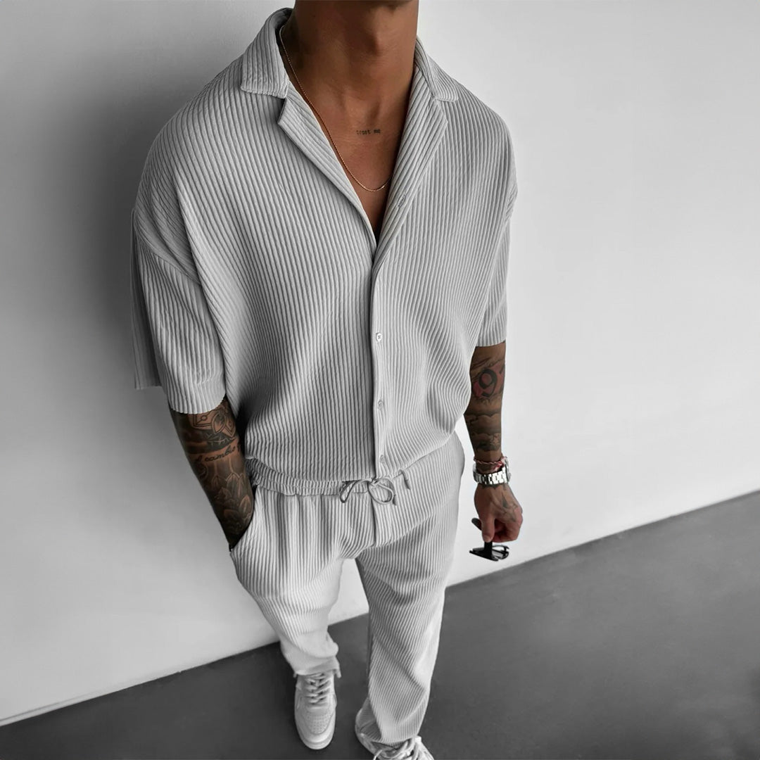 Oversize Pleated Open Collar Shirt & Trouser Set