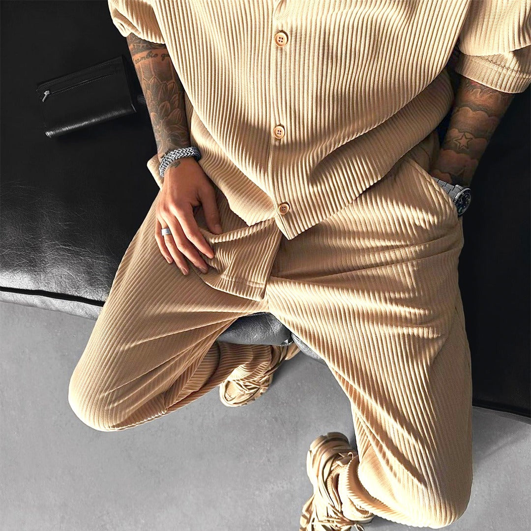 Oversize Pleated Open Collar Shirt & Trouser Set