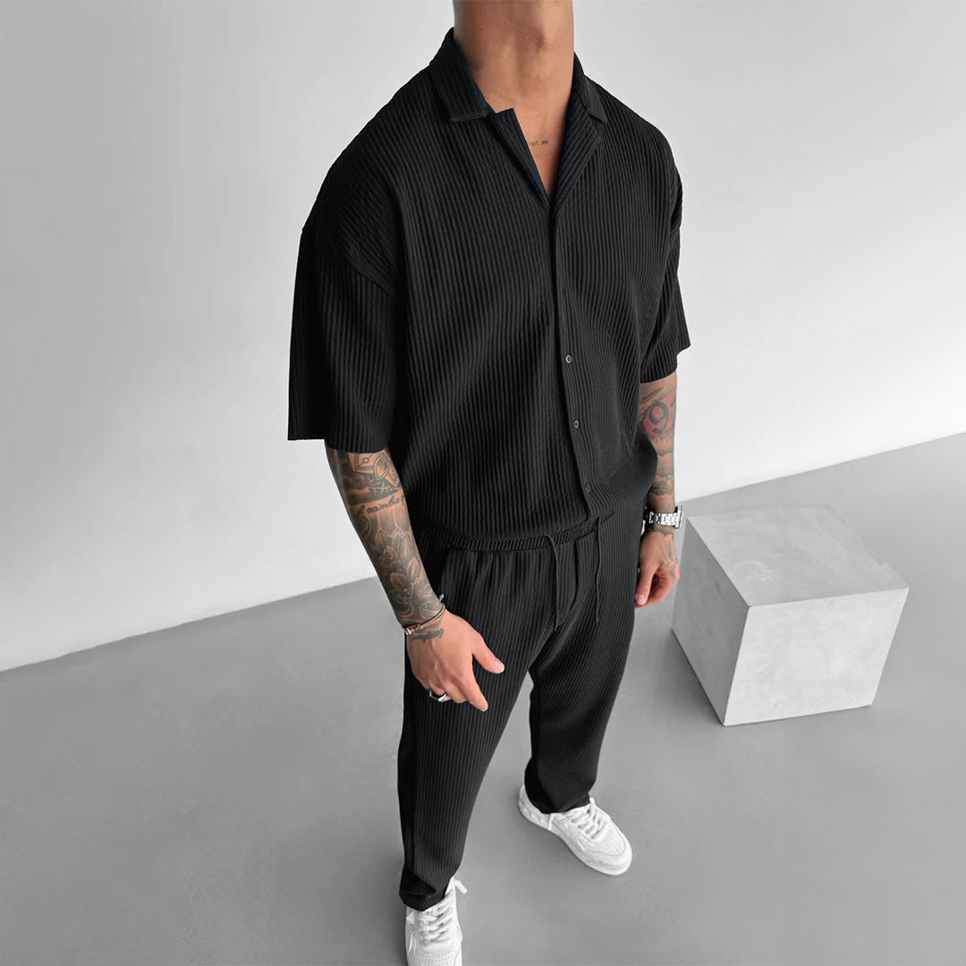 Oversize Pleated Open Collar Shirt & Trouser Set